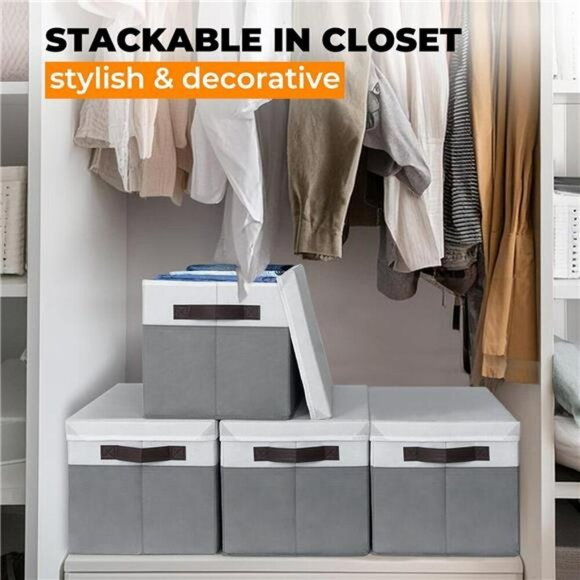 Storage Bins with Lids Set of 4 Stackable Closet Organizers for Clothes Toys - Picture 3 of 7